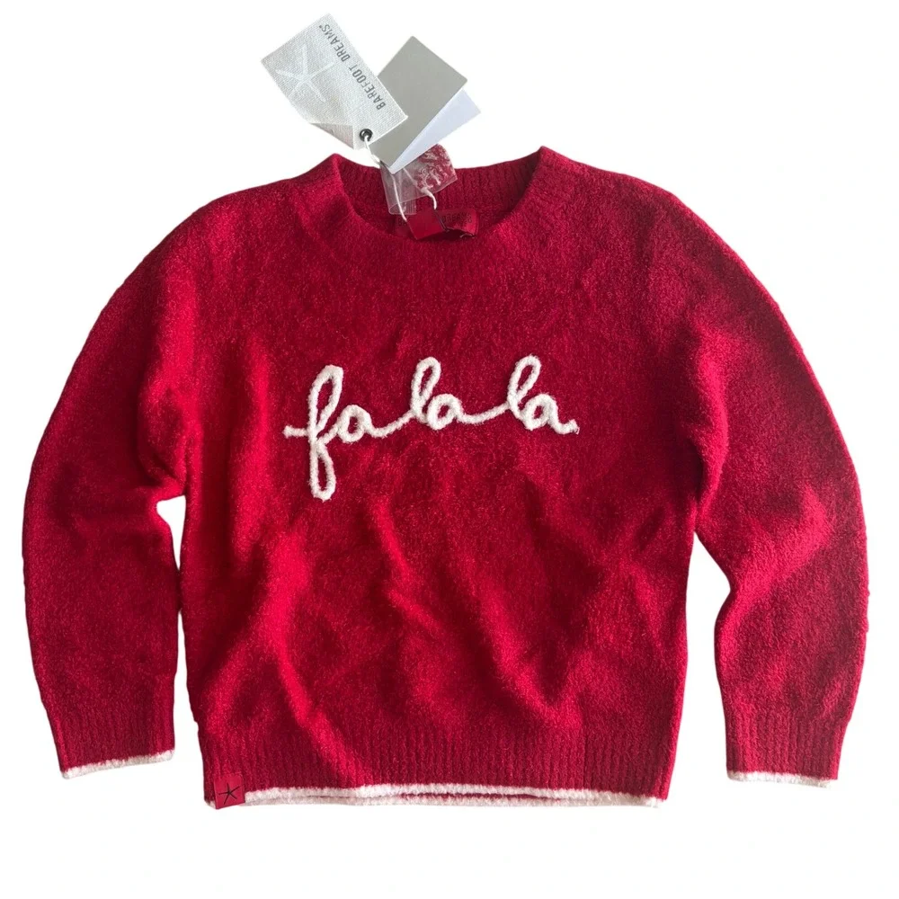 Barefoot Dreams Kids Christmas Pullover Holly Red CozyChic Sweater 2T/3T NEW